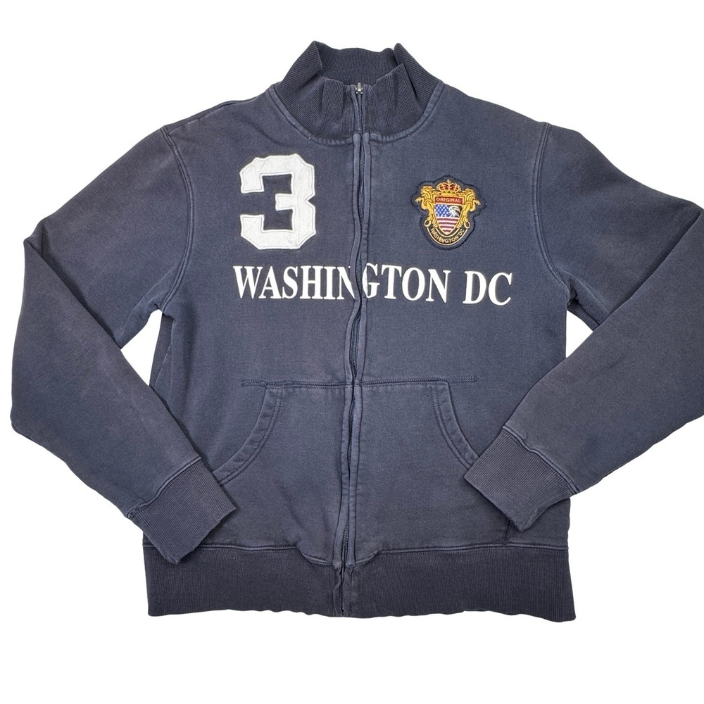 Robin Ruth Washington DC‎ Zip Jacket Men's M Mock Neck Navy #3 Embroidered